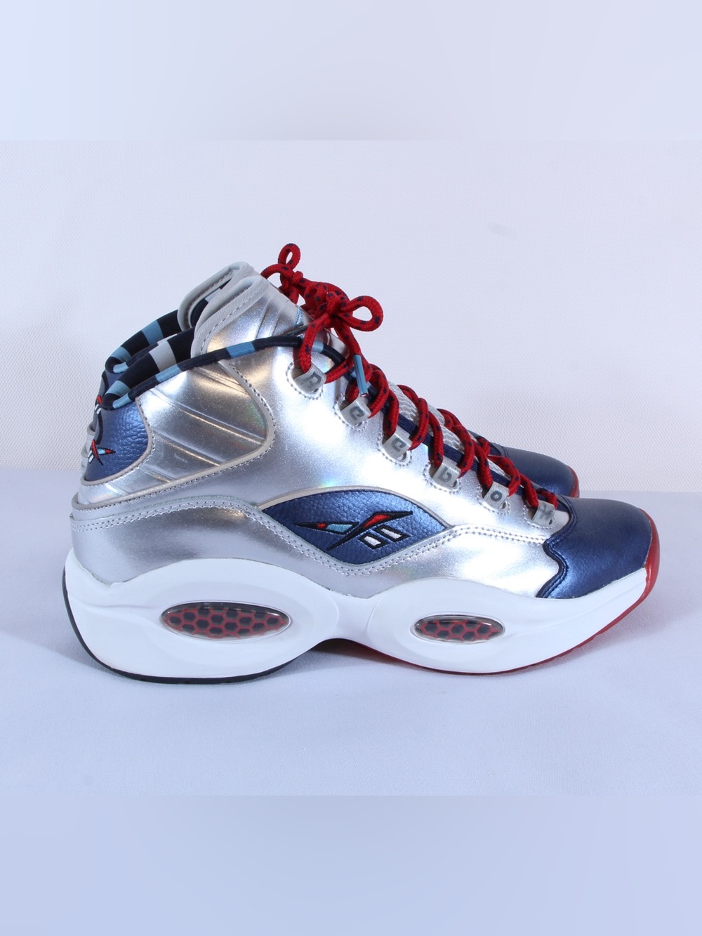 Reebok Men's Silver Blue & Red Question Mid ‘OG Meets OG’ Iverson Harden FZ1366 - Picture 5 of 10